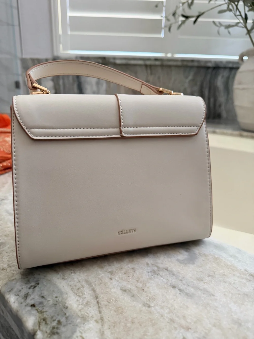 Celeste Ivory Top-Handle Satchel with Gold Hardware